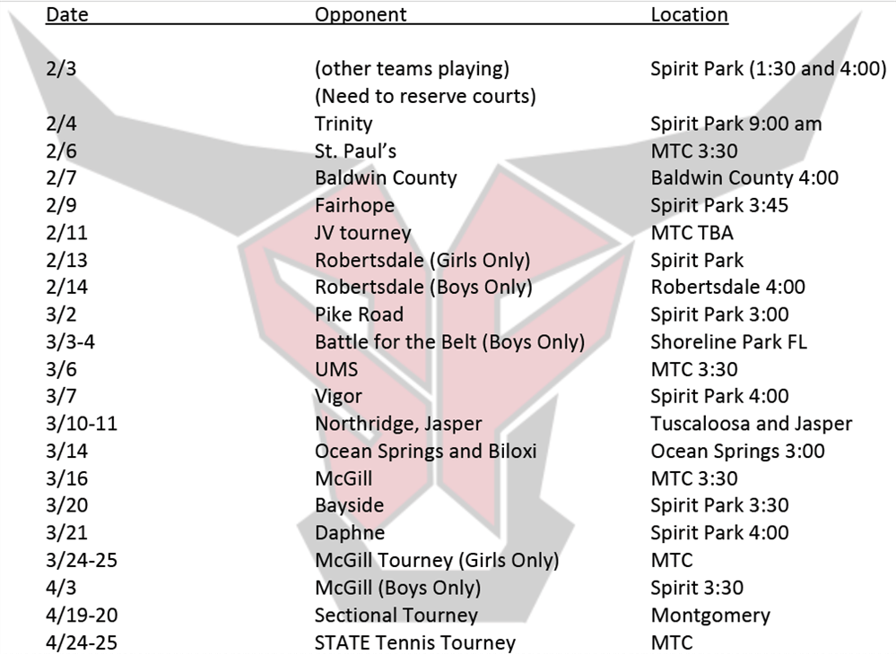 Tennis Schedule